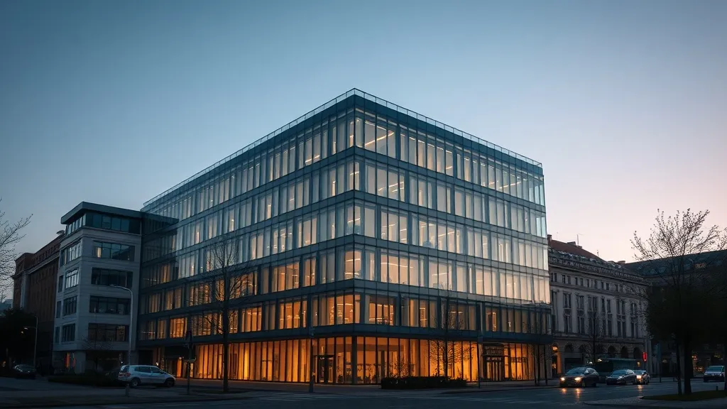 Professional architectural photo of a modern office building